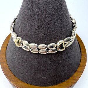 VTG Two Tone Sterling Silver 925 Heart Link Bracelet Size 7" Length